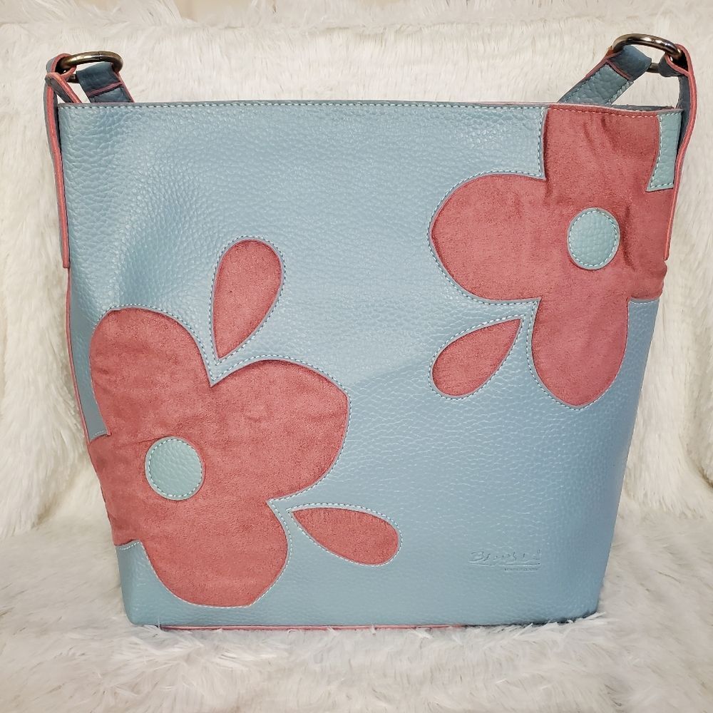 Y2K 90s Soft Pink Flower Microsuede Blue Tote Bag NEW